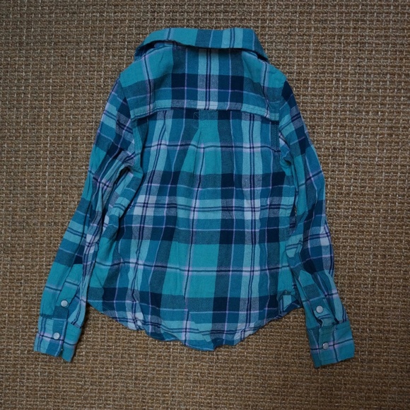 Girls Size 5 Tractr Teal/Navy/Lilac Plaid Button-up Shirt - Picture 3 of 3